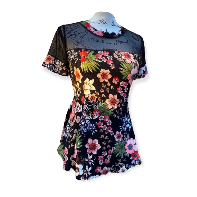 Mesh Yoke & Sleeve Floral Top